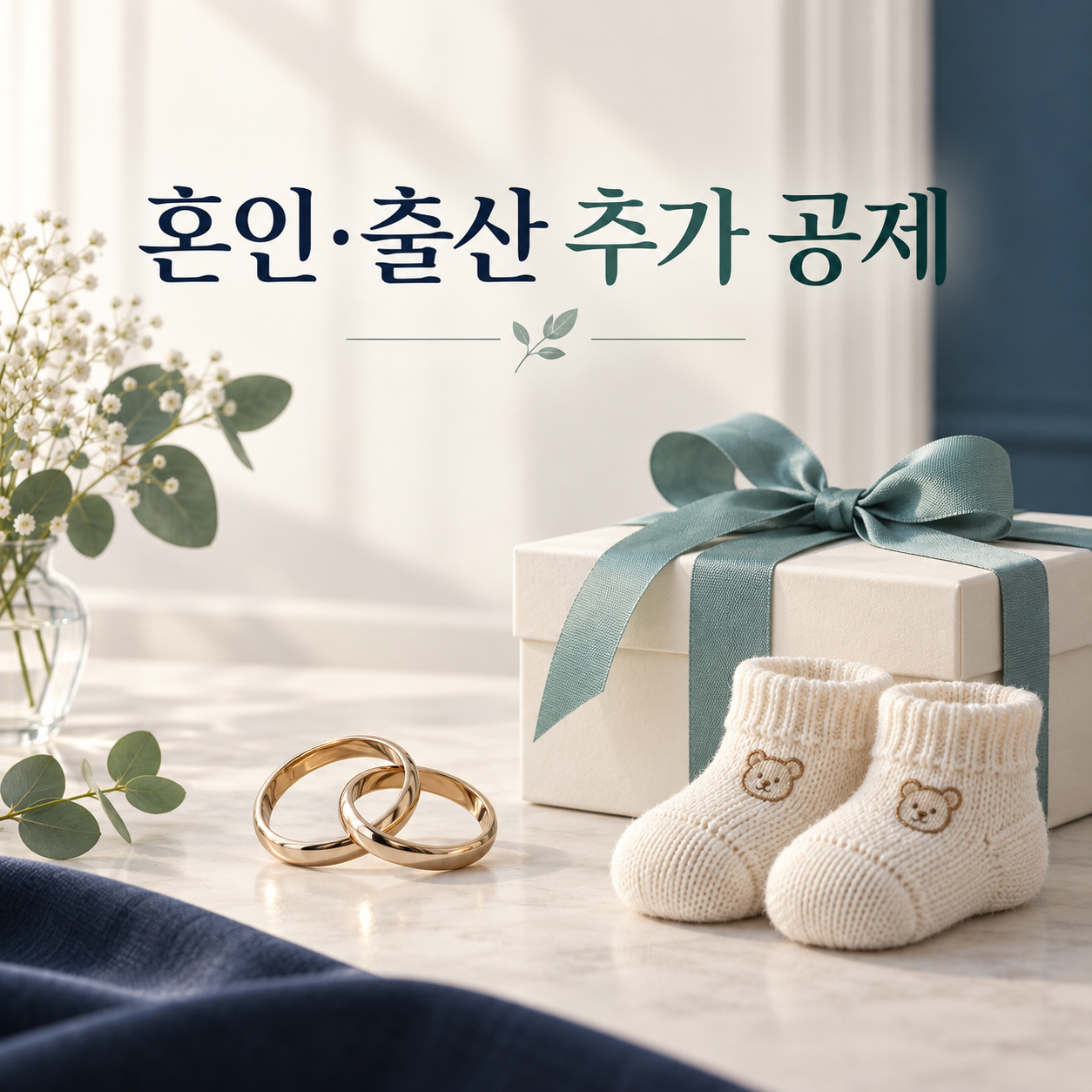 반지와 아기 양말로 혼인·출산 공제를 안내하는 이미지