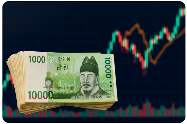 만원 지폐와 주식 그래프