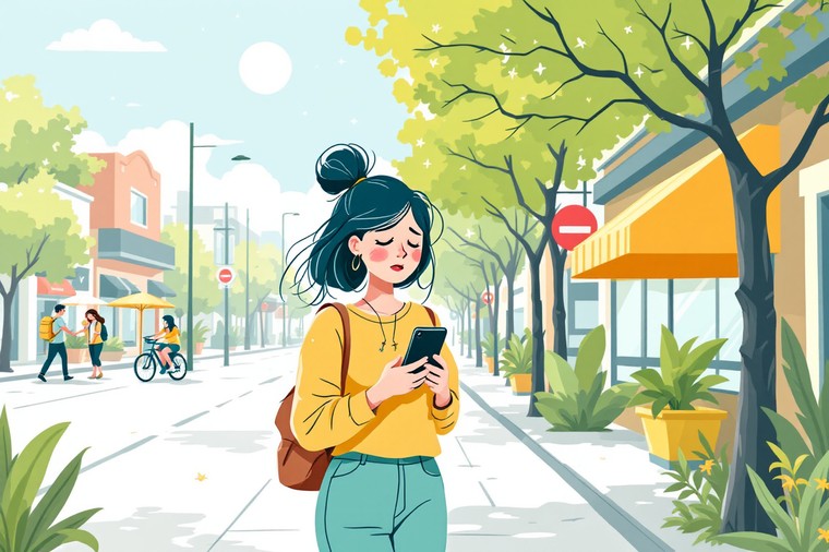 휴대폰으로 무더위 쉼터 찾는 여성