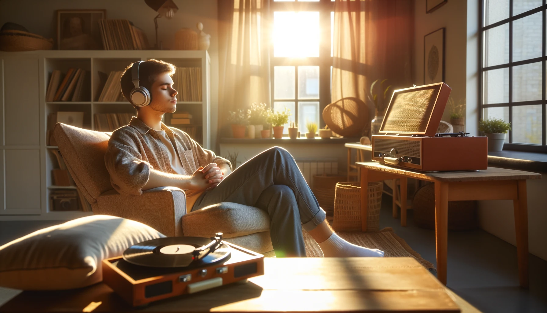 음악 감상하는 직장인