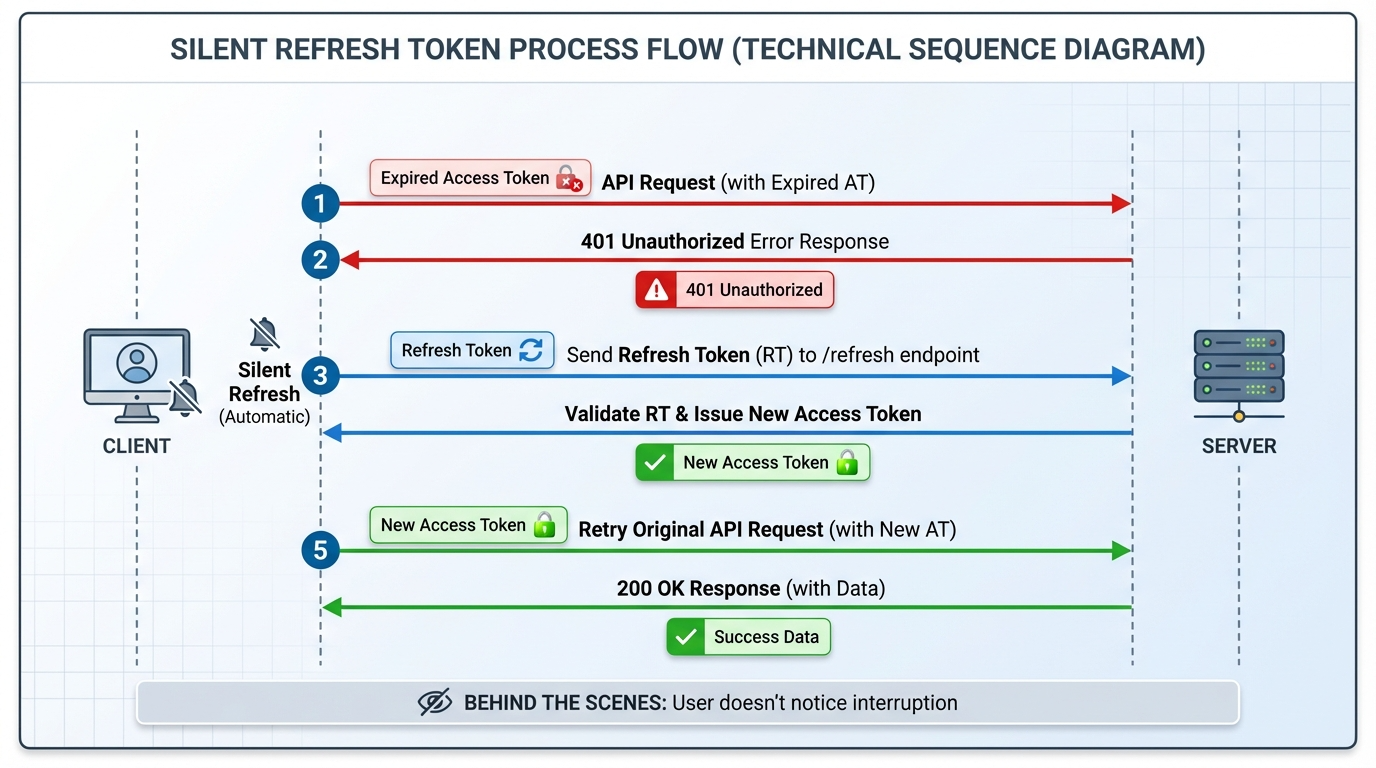 사용자 모르게 Access Token을 재발급받는 Silent Refresh 로직 시퀀스 다이어그램
