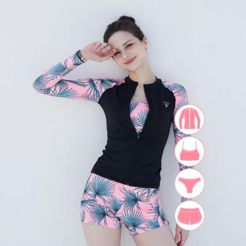 베이직엘르 여성인 집업 래쉬가드 세트 체형커버 수영복 비치룩 BEL-T205P