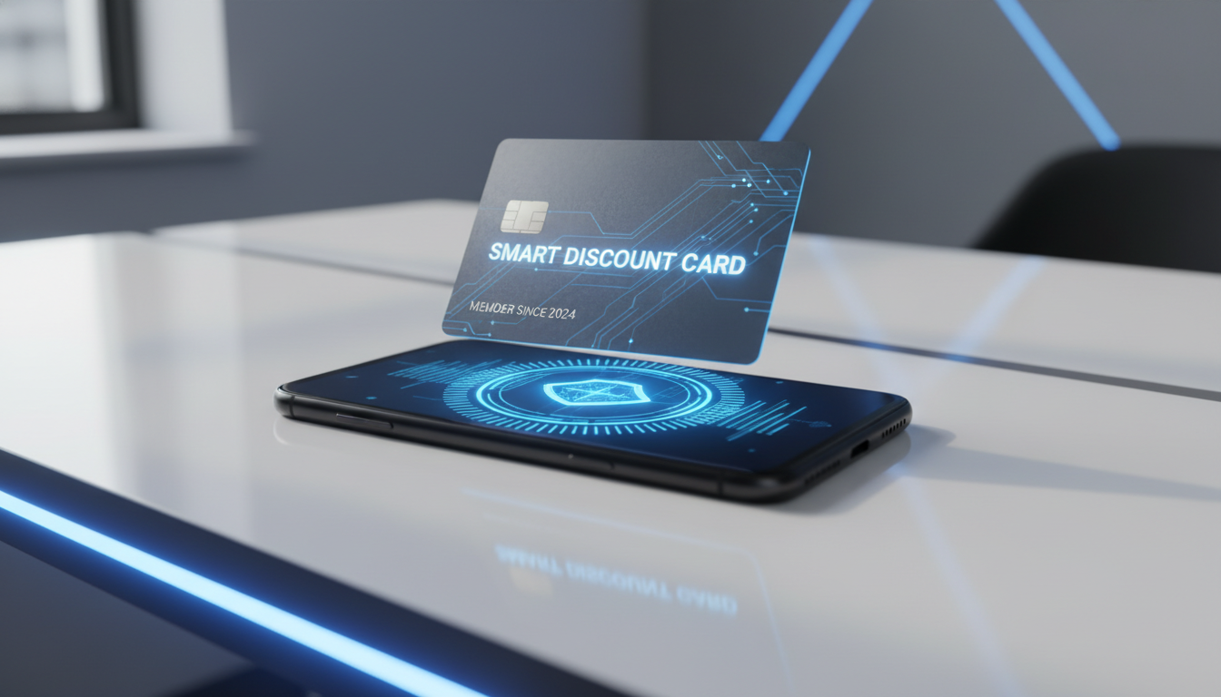 스마트폰 위에 떠 있는 신용카드로 알뜰폰과 제휴카드 결합 혜택을 상징하는 이미지