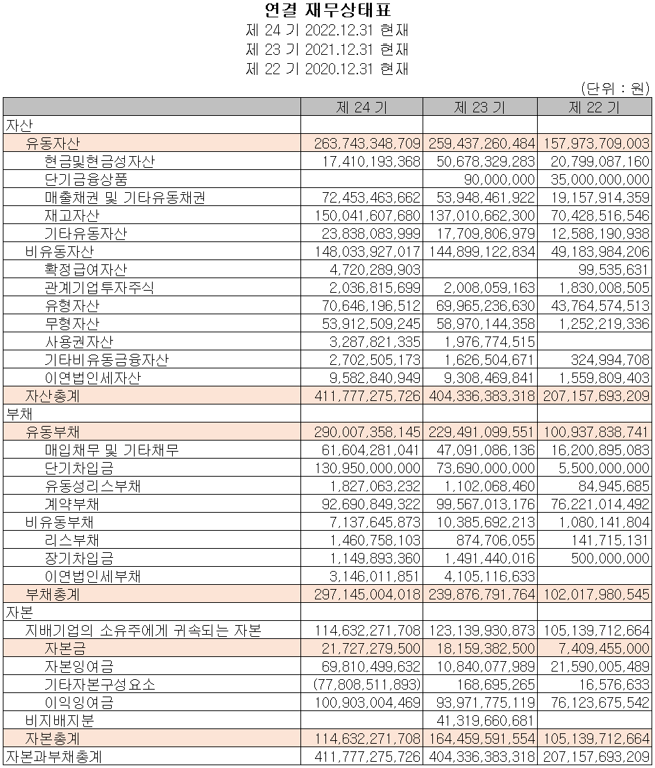 원익피앤이 - 재무상태표