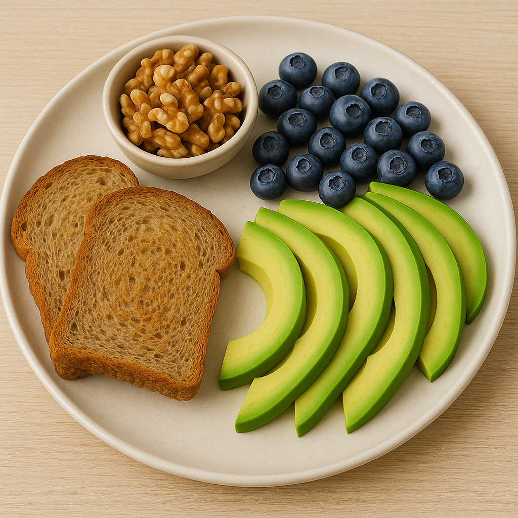 아침식단 아보카도 통밀빵 블루베리 호두