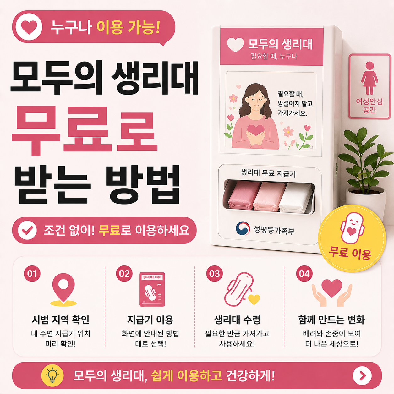 공공시설에 설치된 모두의 생리대 자판기 안내 이미지