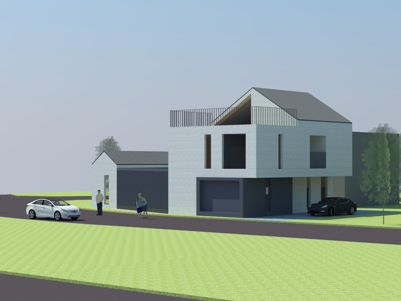 설계사무소에서 설계가 마무리된 우리 집의 외관을 주차장 쪽에서 바라보는 시선으로 만들어준 설계 모형