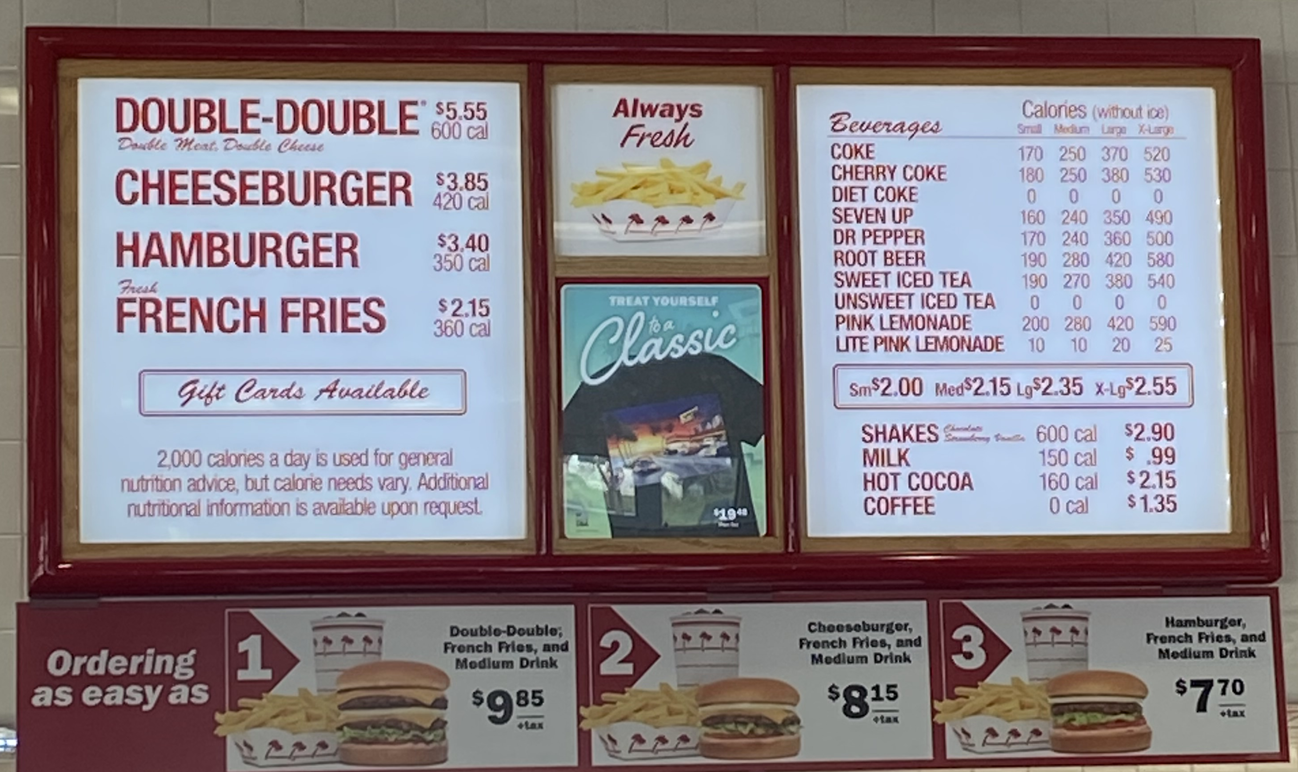 인앤아웃 버거 메뉴