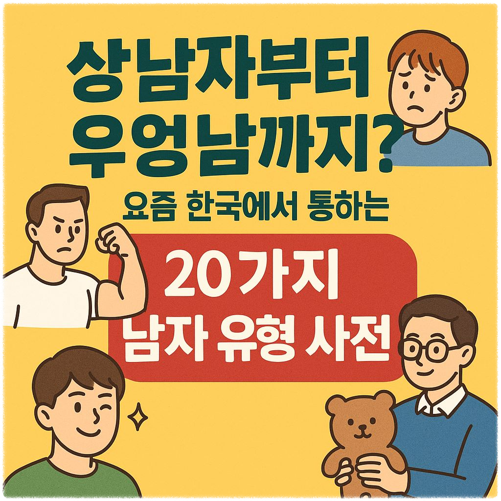 상남자, 하남자, 애정남 등 20가지 남성 유형을 유쾌하게 표현한 일러스트 포스터