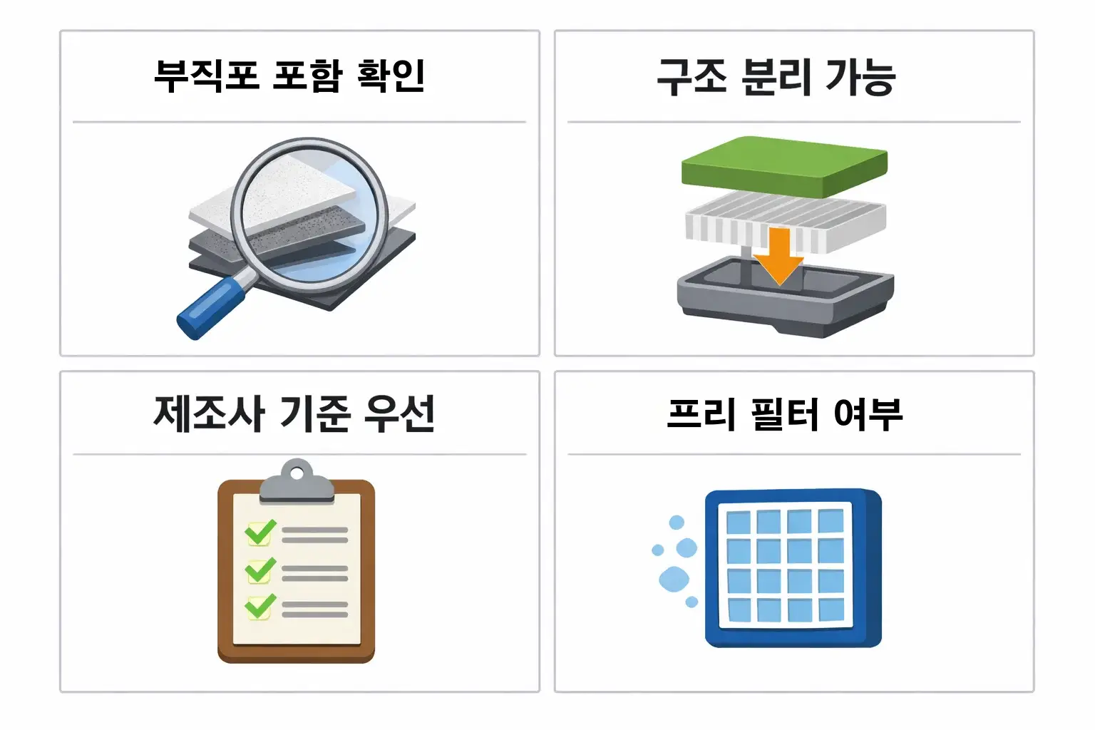 공기청정기 필터 분리수거 전 반드시 확인해야 할 부직포 포함 여부 구조 분리 가능성 제조사 기준 우선 적용 체크리스트 이미지