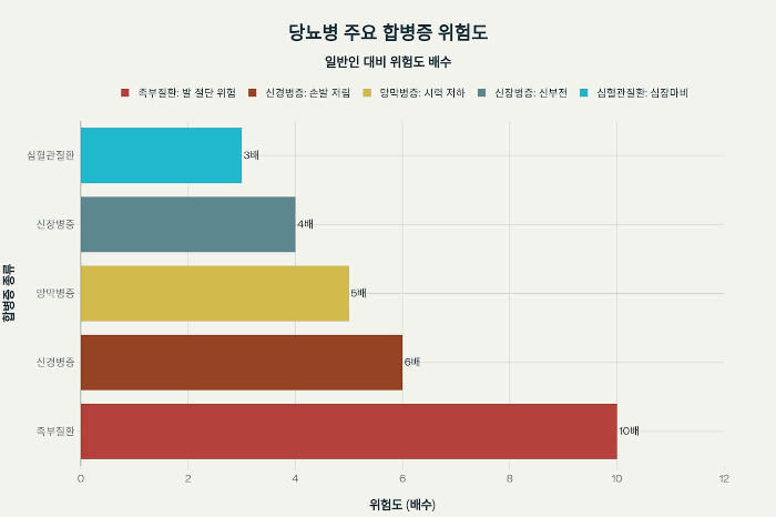 당뇨병 주요 합병증 위험도 - 일반인 대비 각 합병증의 발생 위험도를 배수로 표현