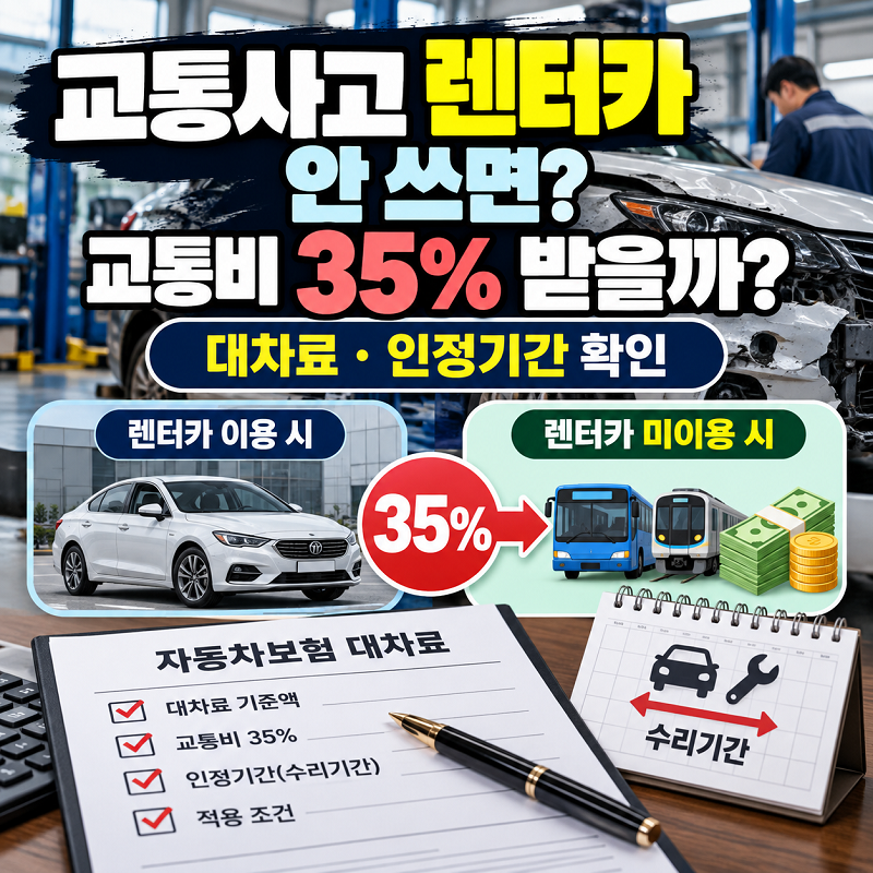 교통사고 렌터카 미이용 교통비 35% 대차료 인정기간