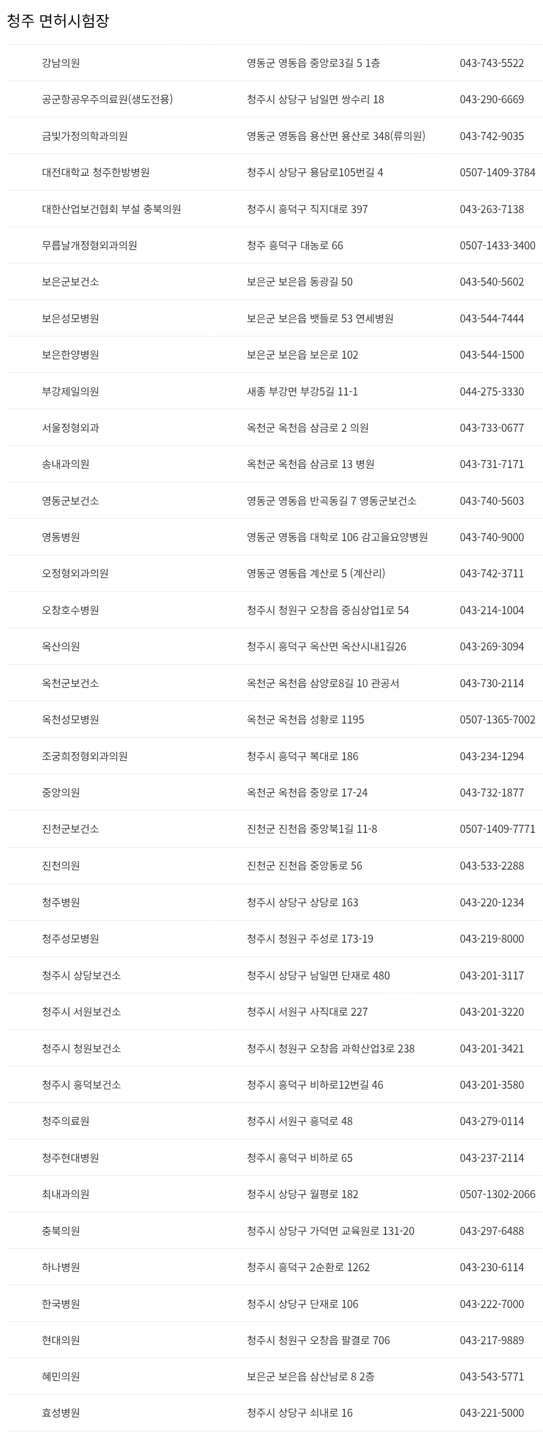 충북 청주 운전면허시험장 신체검사서 발급기관 주소, 연락처 등 안내