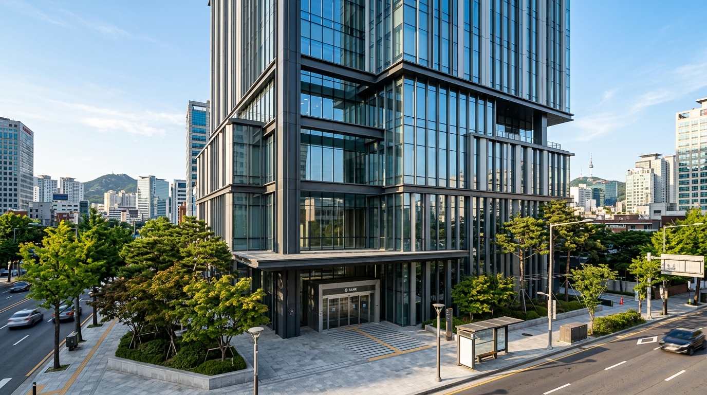 도심 속 은행 건물의 입구