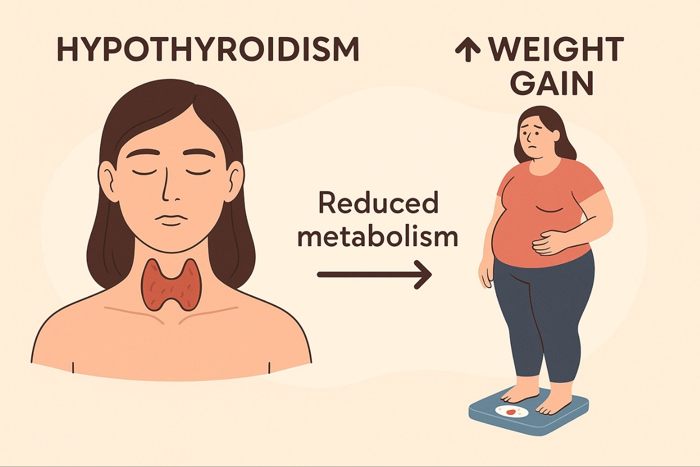 갑상선기능저하증으로 살 찐 여성 일러스트