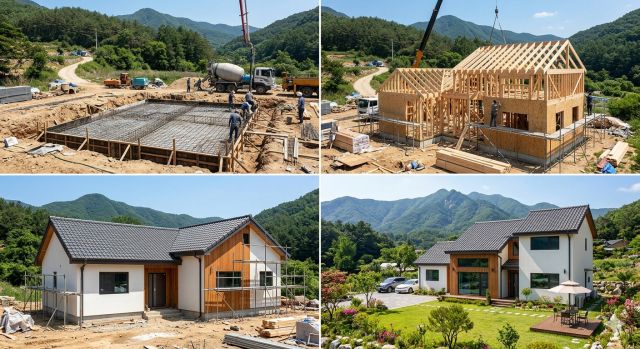 전원주택 건축 기간 공사 단계별 진행 모습 설명 이미지