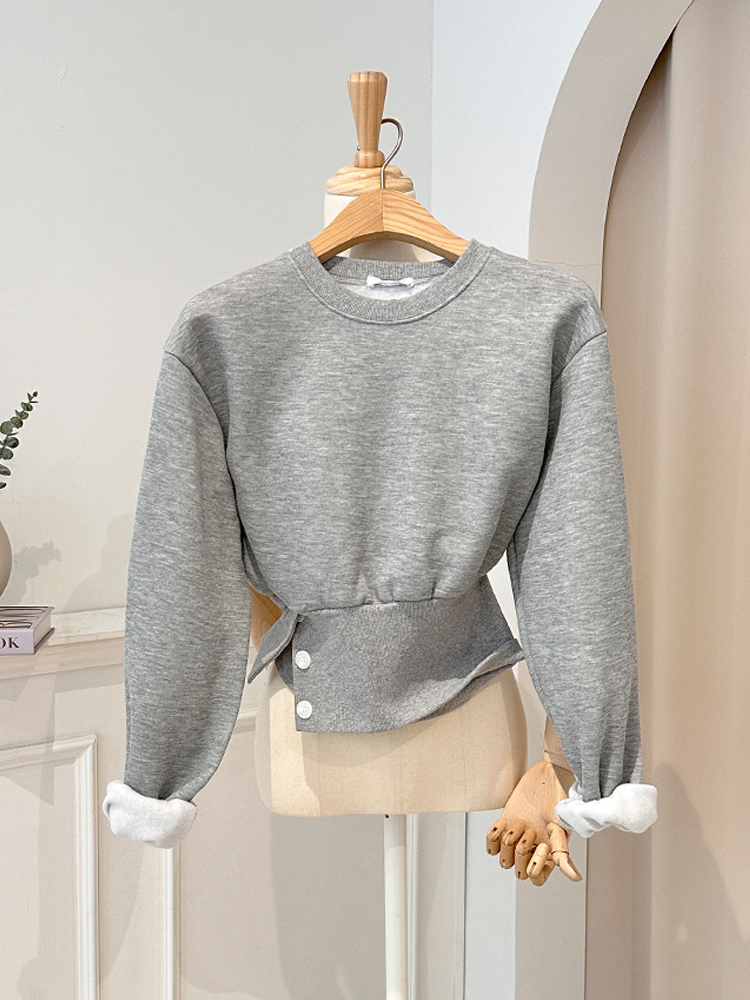 IMI 스토어찜이벤트 시보리버튼 크롭 맨투맨