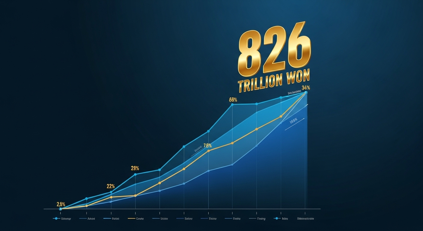 Infographic with the number '826 Trillion Won' highlighted in gold against a steeply rising blue graph background.