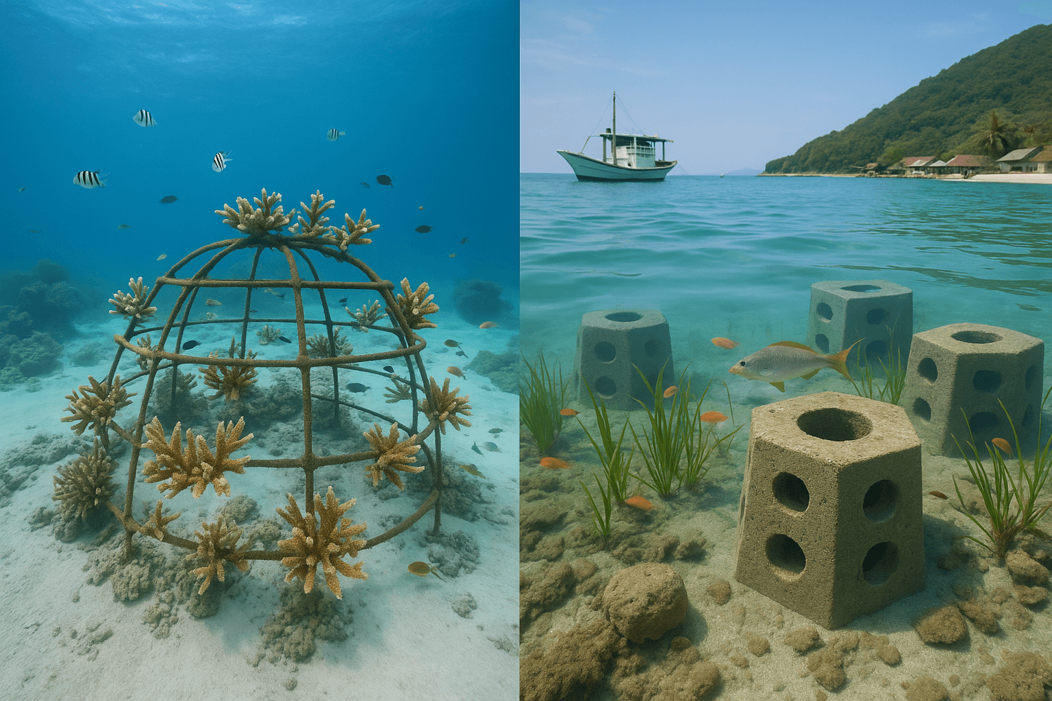 미국과 일본 어업 생태계 복원 차이점을 연상하는 이미지