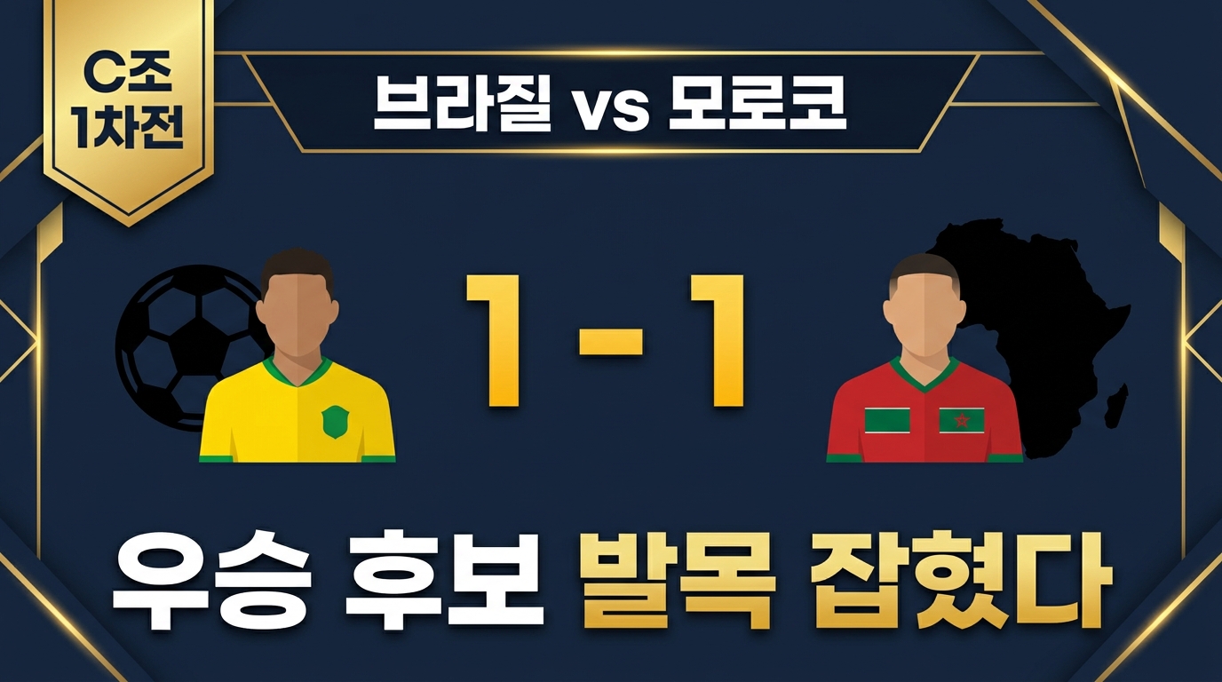 2026 월드컵 브라질 모로코 1대1 충격 무승부 결과 - 비니시우스 사이비리 골 분석 썸네일