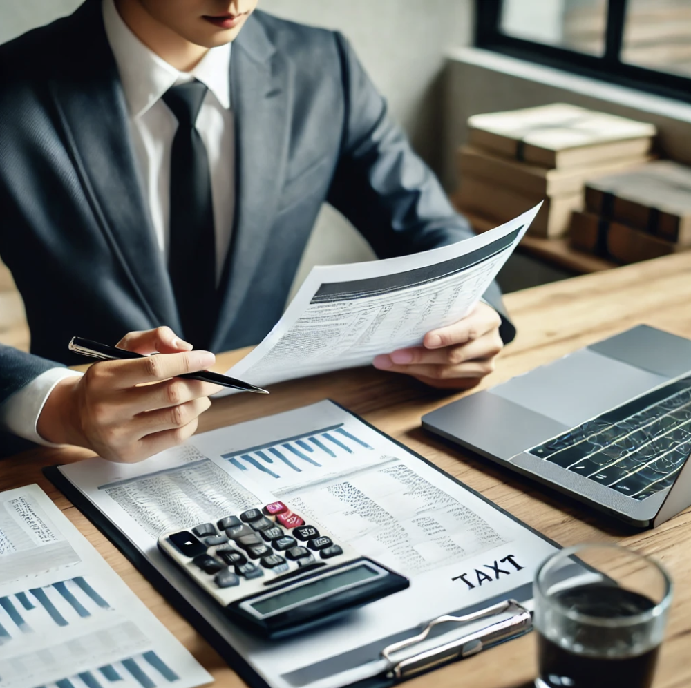 세금 관련 서류를 검토하고 있는 모습