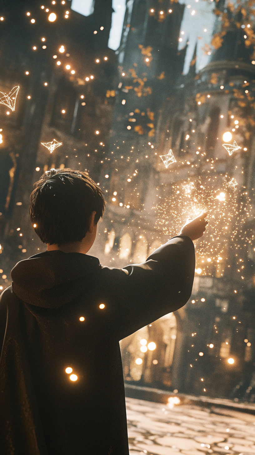 아이가 CG로 만든 마법을 하고 있는 장면