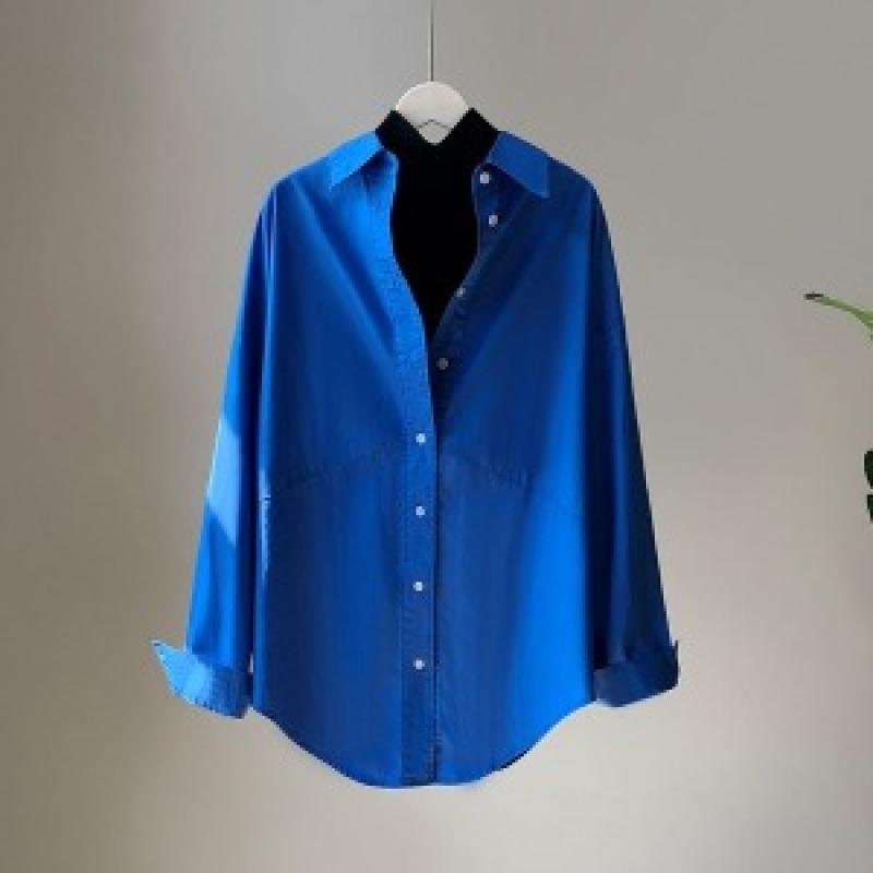 코발트블루셔츠 오버핏 파란색 여성 루즈핏 셔츠 남방