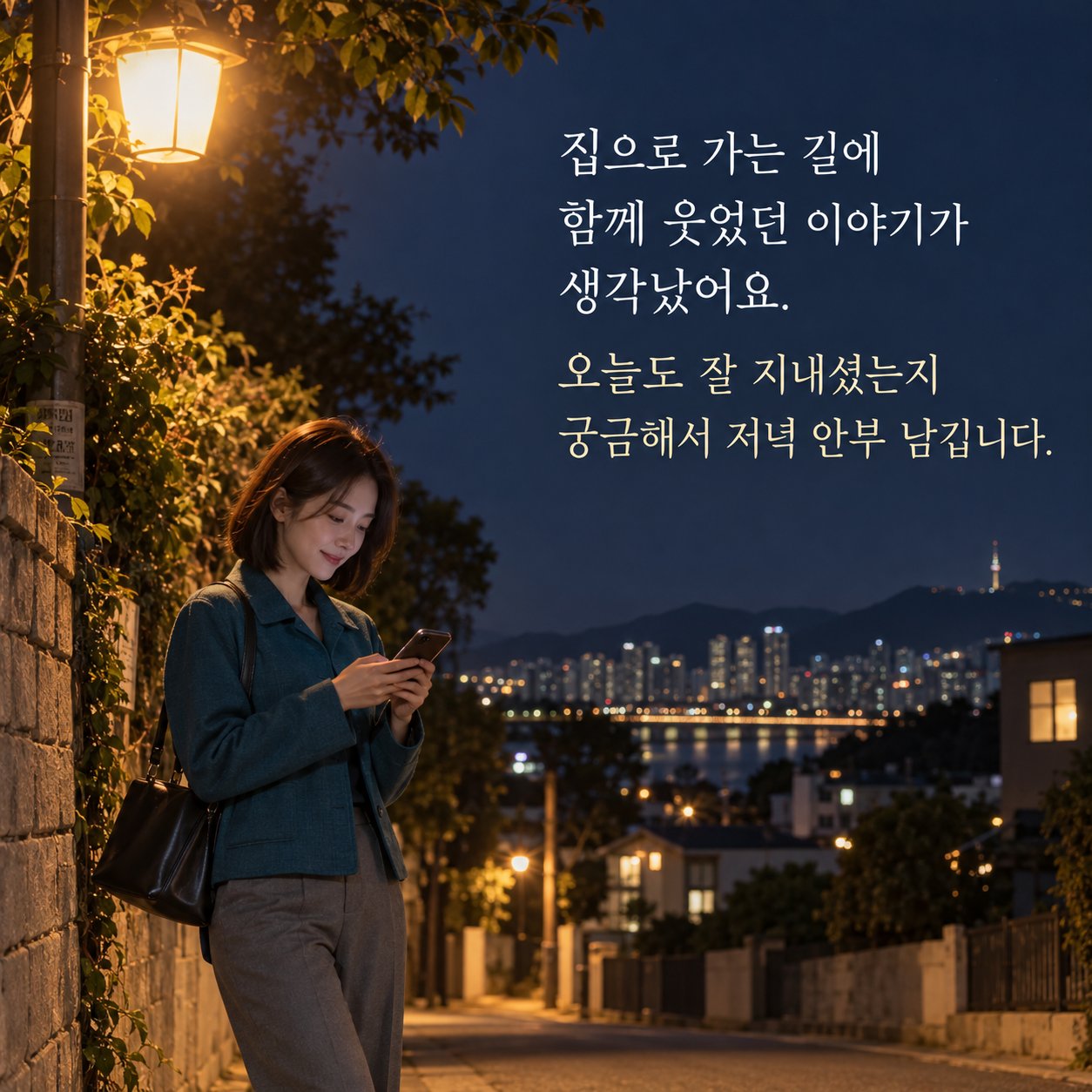 친구에게 전하는 저녁 안부 이미지 11 — 집으로 가는 길에 함께 웃었던 이야기가 생각났어요. 오늘도 잘 지내셨는지 궁금해서 저녁 안부 남깁니다.