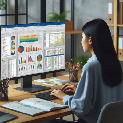 "스프레드시트에서 차트를 조정하고 분석하는 모습"