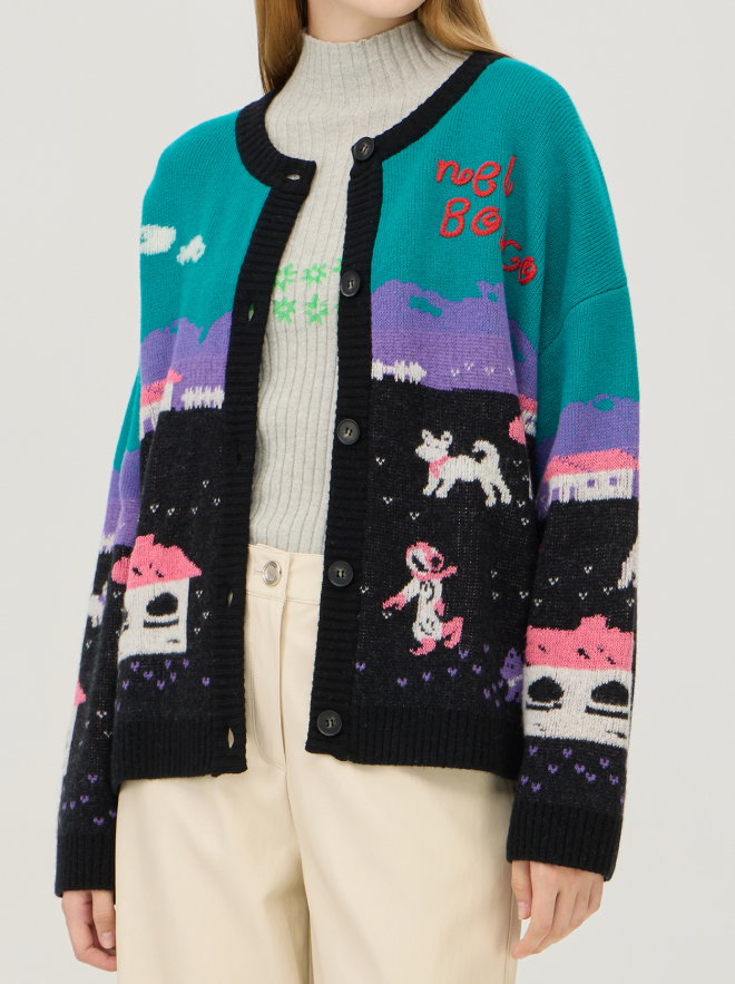 들판 라운드넥 니트 가디건