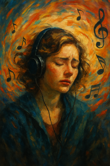 인간이 음악을 듣는 이미지