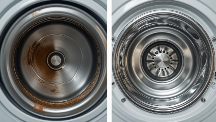 세탁조 청소 전후 비교 이미지 – 내부 찌꺼기와 고무 패킹의 상태 변화