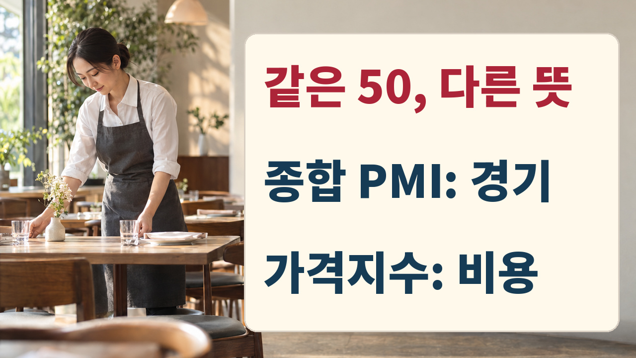 종합 서비스업 PMI는 경기 방향, 별도 가격지수는 비용 방향을 구분해 읽는 안내