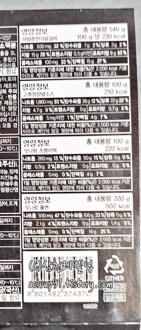 하림 춘천식 닭갈비 영양성분