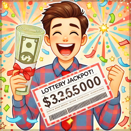 로또 당첨 후 웃는 남자.