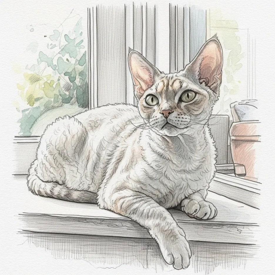 창가에서 여유를 즐기는 데본렉스 성묘의 모습