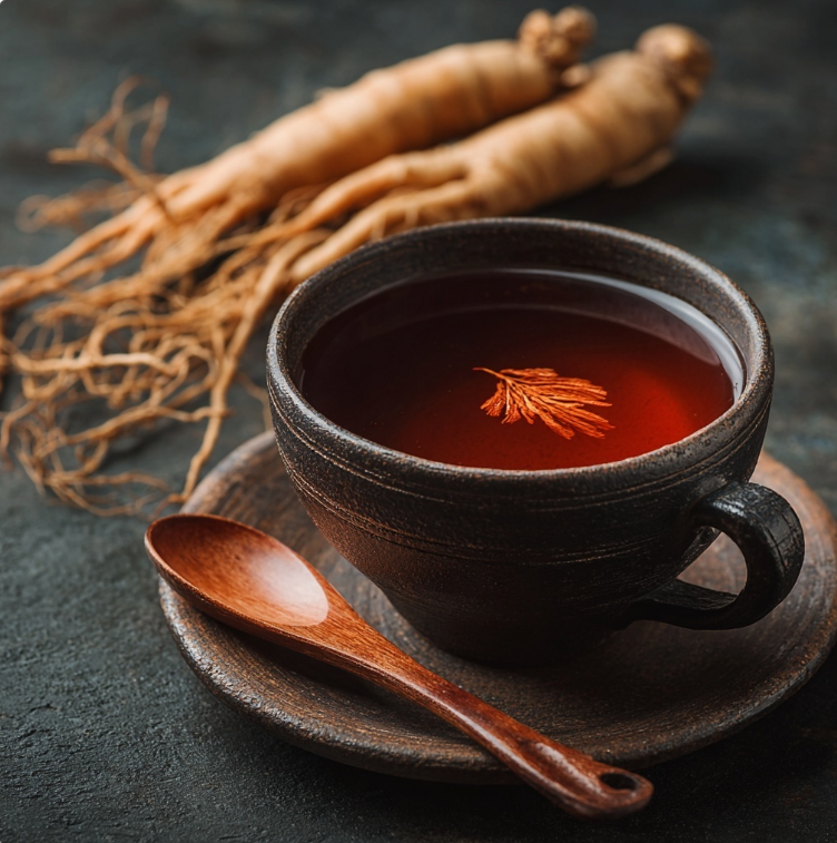 홍삼과 홍삼차가 놓인 테이블