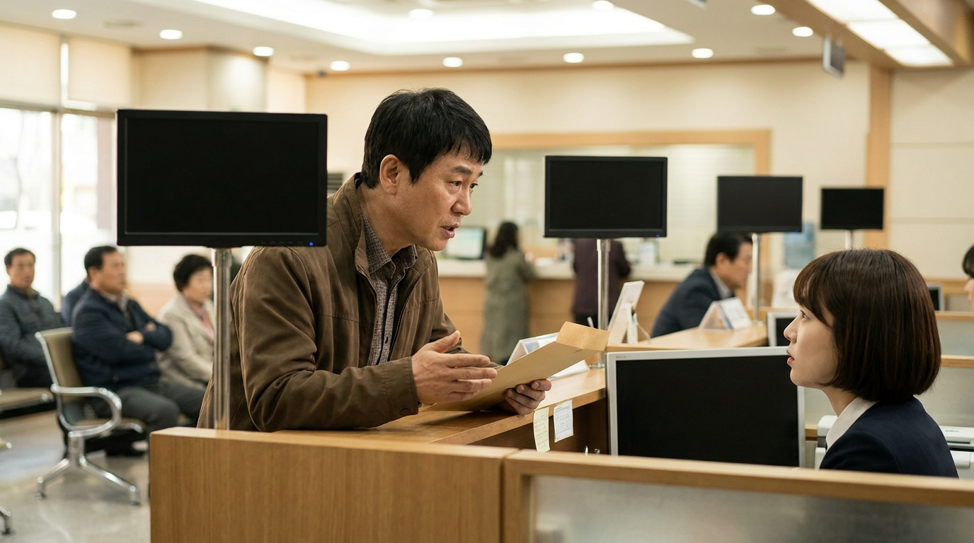 은행 창구에서 상담하는 사람