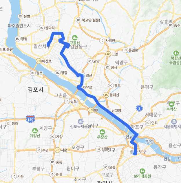 고양-서울-830번-버스-노선-지도