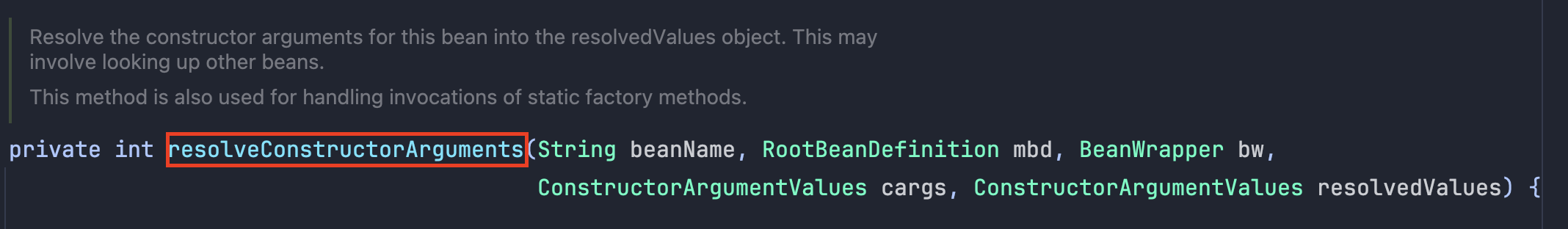 resolveConstructorArguments 메서드