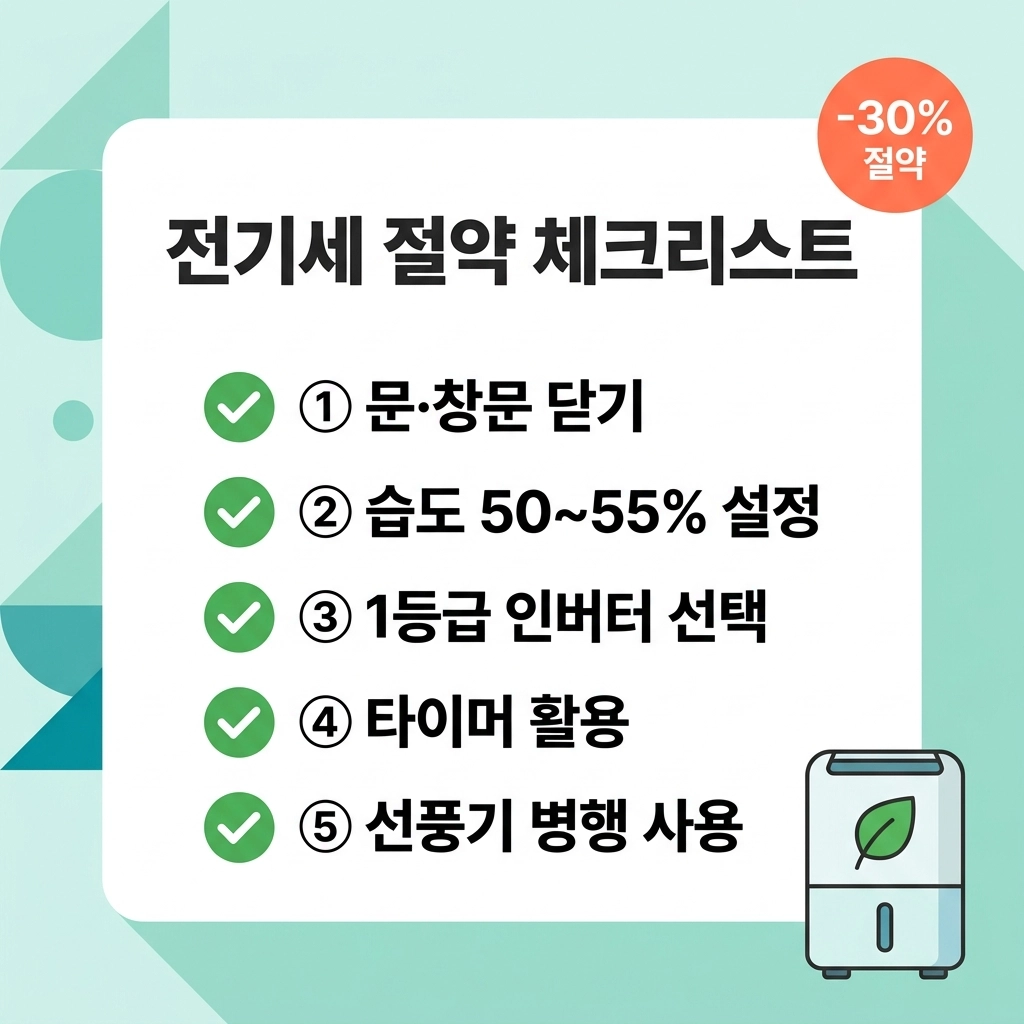 제습기 전기세 절약 꿀팁 5가지 체크리스트 인포그래픽