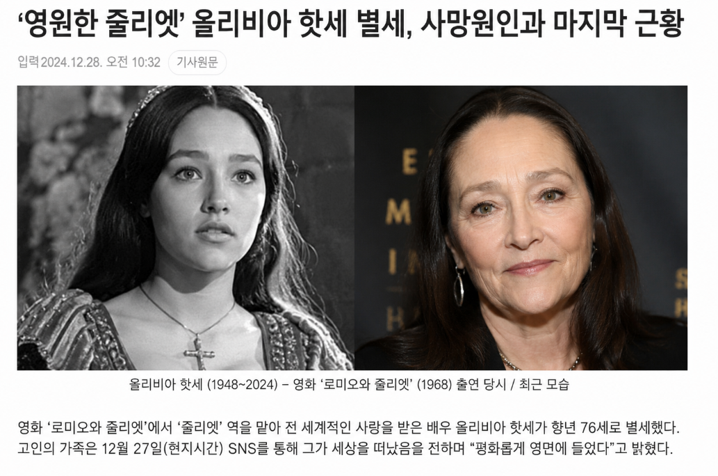 올리비아 핫세 별세, 사망원인과 마지막 근황 총정리