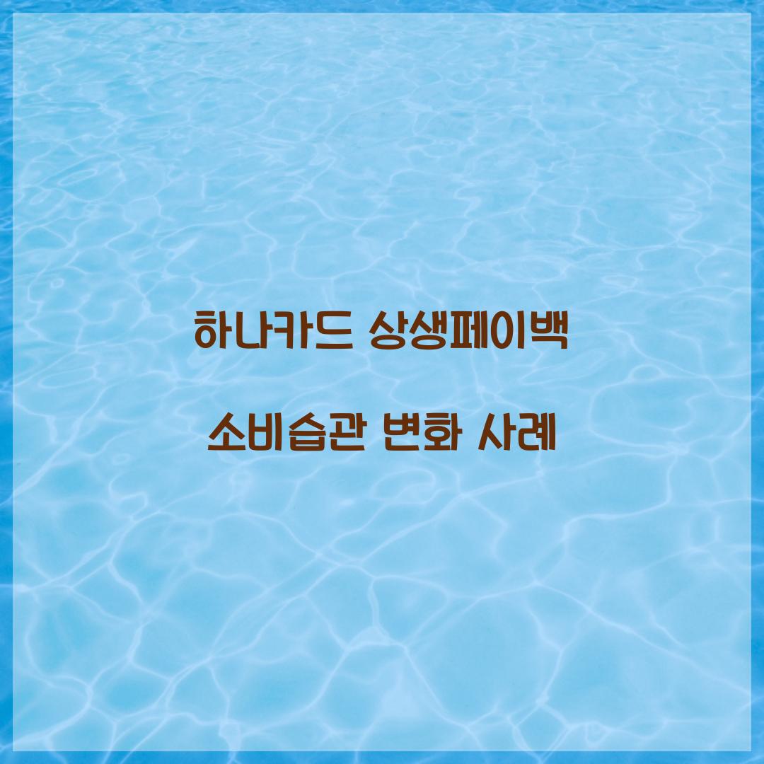 하나카드 상생페이백 소비습관 변화 사례