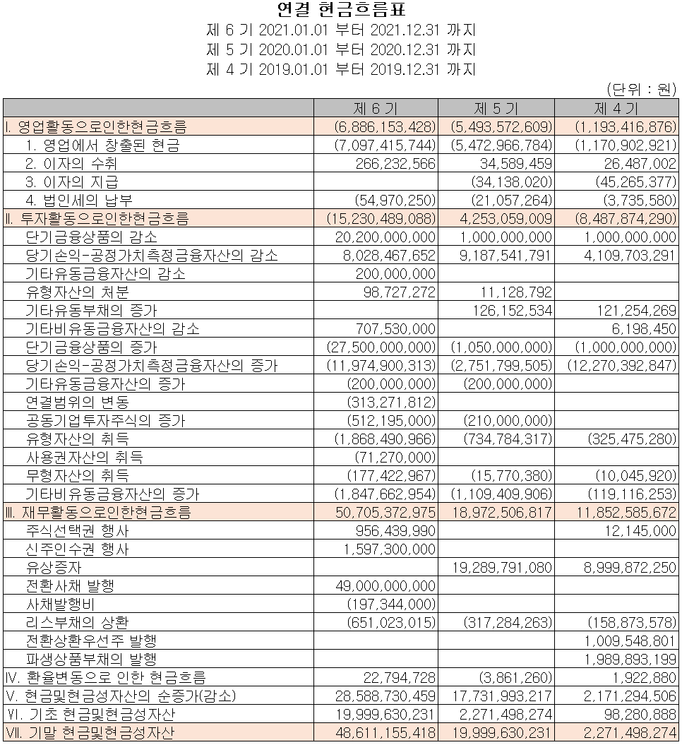 알체라 - 현금흐름표