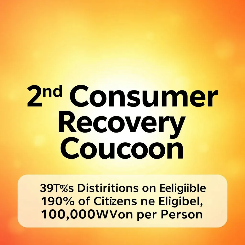 '2차 민생회복 소비쿠폰' 문구와 함께, 긍정적이고 따뜻한 색감으로 디자인된 배경에 '9월 22일 지급 시작', '국민 90% 대상', '1인당 10만원' 등 주요 정보가 깔끔하게 정리된 포스터 형식입니다. 희망과 기대감을 담은 비주얼로 독자의 시선을 사로잡을 수 있습니다.