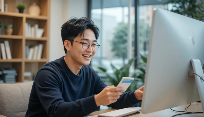 고속도로 통행료 조회 후 온라인 결제를 진행하는 남성의 모습