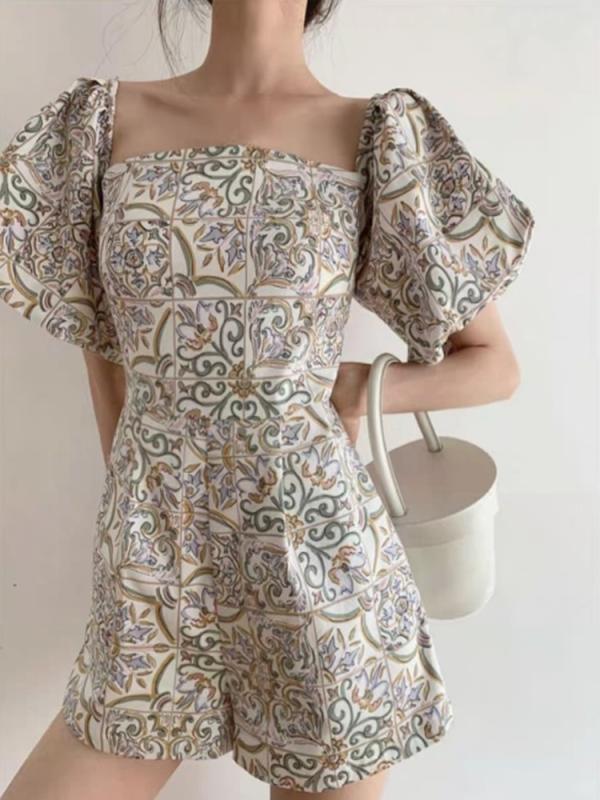 페이즐리 볼륨 오프숄더 여름 점프슈트 원피스