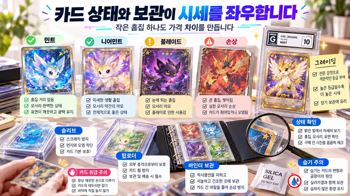 카드 민트 니어민트 플레이드 상태 비교와 슬리브 탑로더 바인더 보관 방법