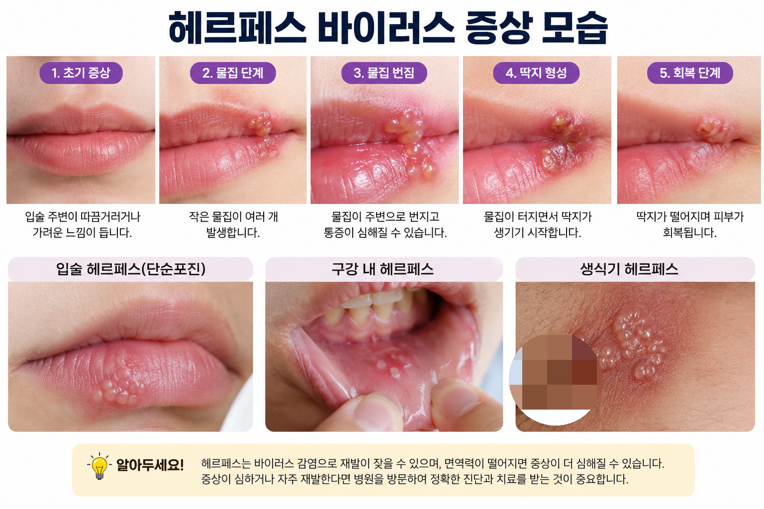 헤르페스 바이러스 증상 단계별 모습