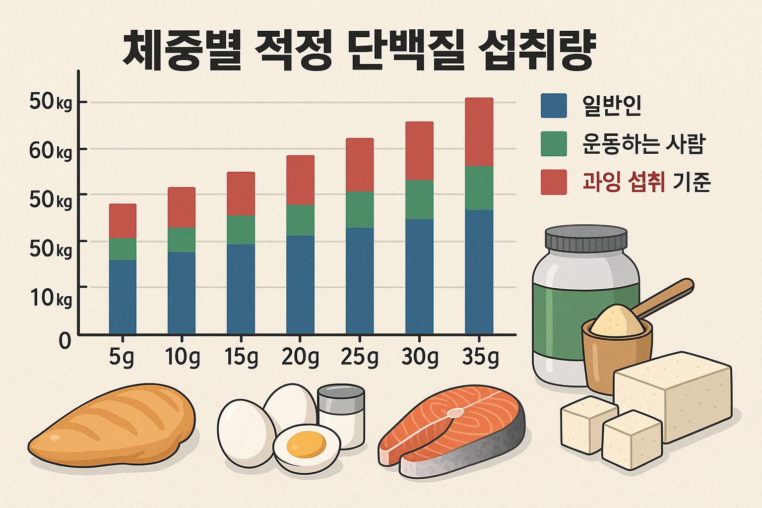 체중별 단백질 권장 섭취량 차트